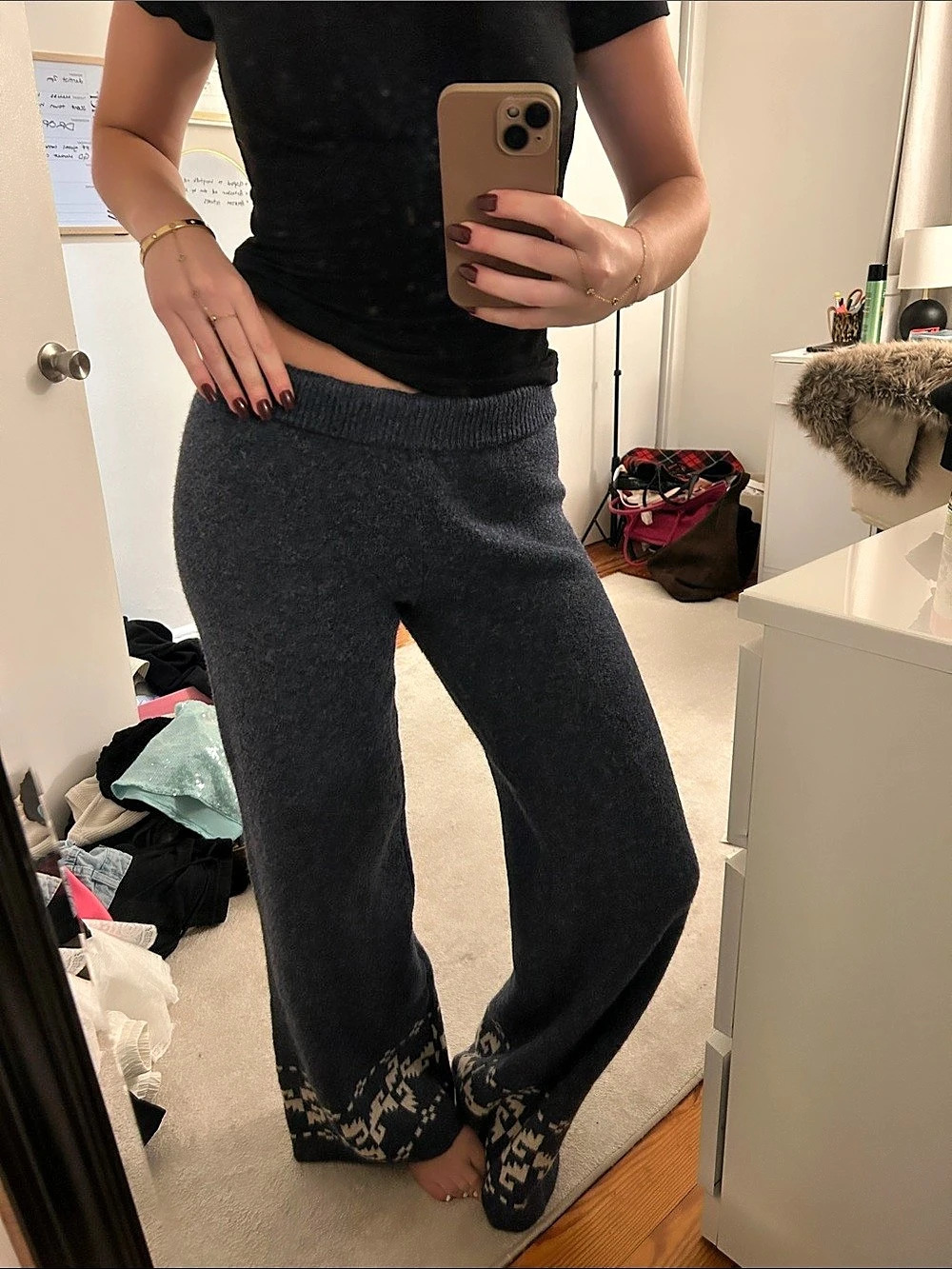 Princess Polly Wide Leg Lounge Pants in Gray/Blue & White Alpine Detail